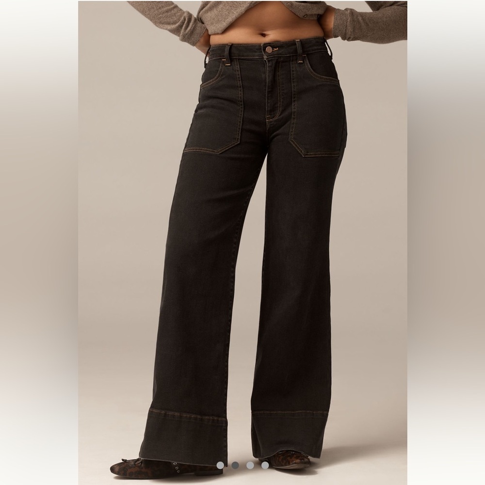 Pilcro Curvy Jeans Size 31 Tall Black Shadow Wash High Rise Wide Leg